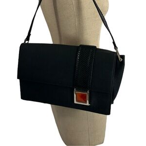 Vintage GIANNI VERSACE black canvas shoulder bag snake trim with duster